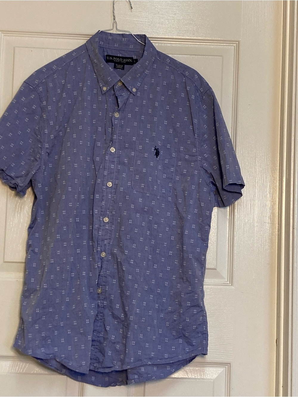 U.S. Polo Assn. Short-Sleeve Button-Down Shirt — Light Blue with Small Print